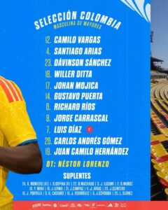 Colombia su alineación para el duelo ante Costa Rica
